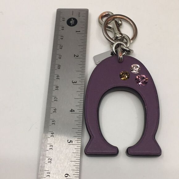 Coach F87112 Embellished C ‘C’ Bag Charm Key Ring Purple Leather Jeweled Silver - Picture 12 of 16